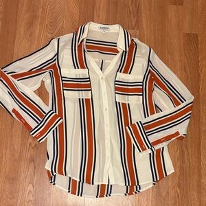 Express Striped Button-Down Shirt - White, Rust & Navy